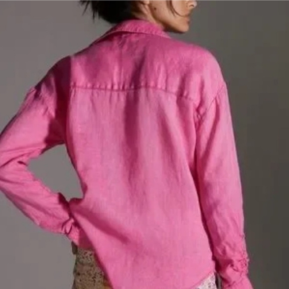 Anthropologie Maeve Pink Linen Button Down Oversized Shirt - Picture 3 of 13